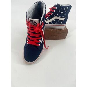 Old Skol Vans Sk8 Hi Zip Back Red Hearts/ Blue Lace High Top Sneakers Size K13.5